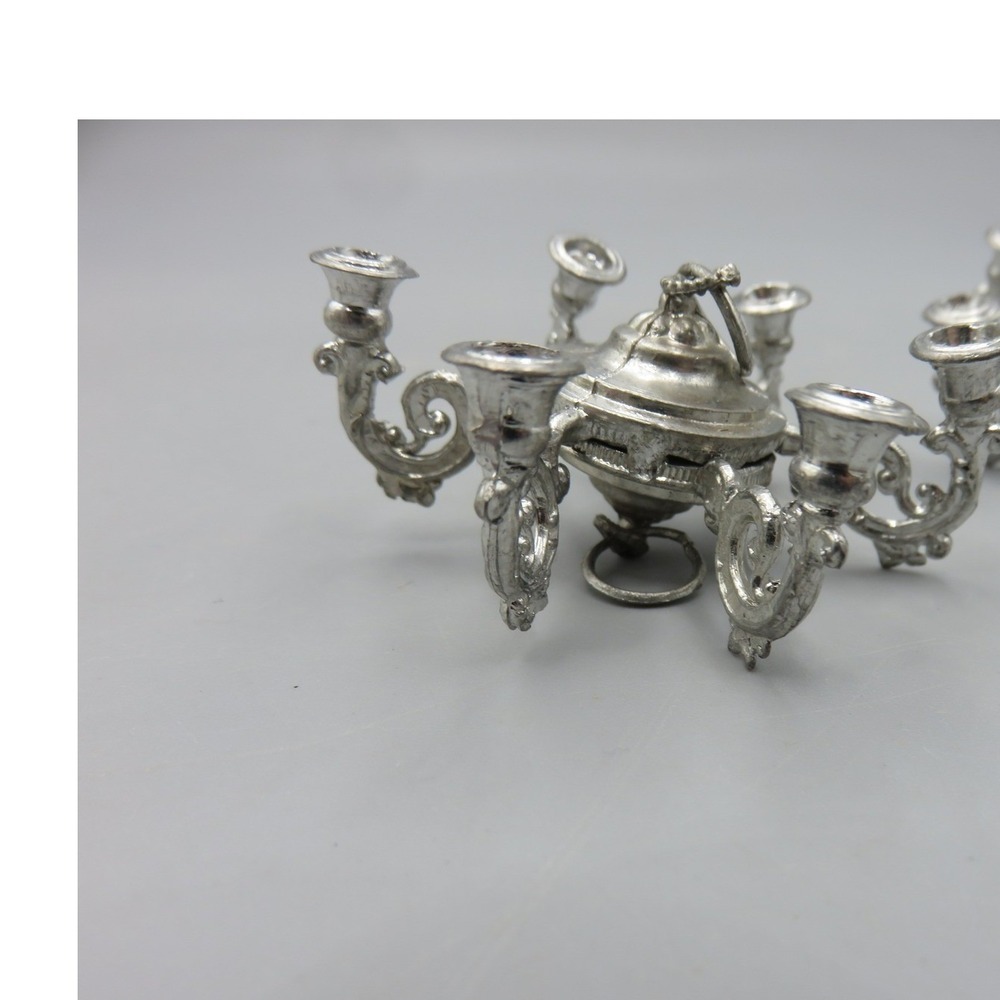 Vintage German Metal Dollhouse Chandelier Silver Miniature 5 Arm Germany